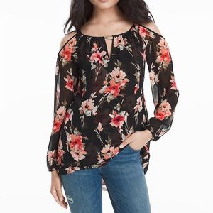 WHBM NWT Floral Print Cold-Shoulder Blouse